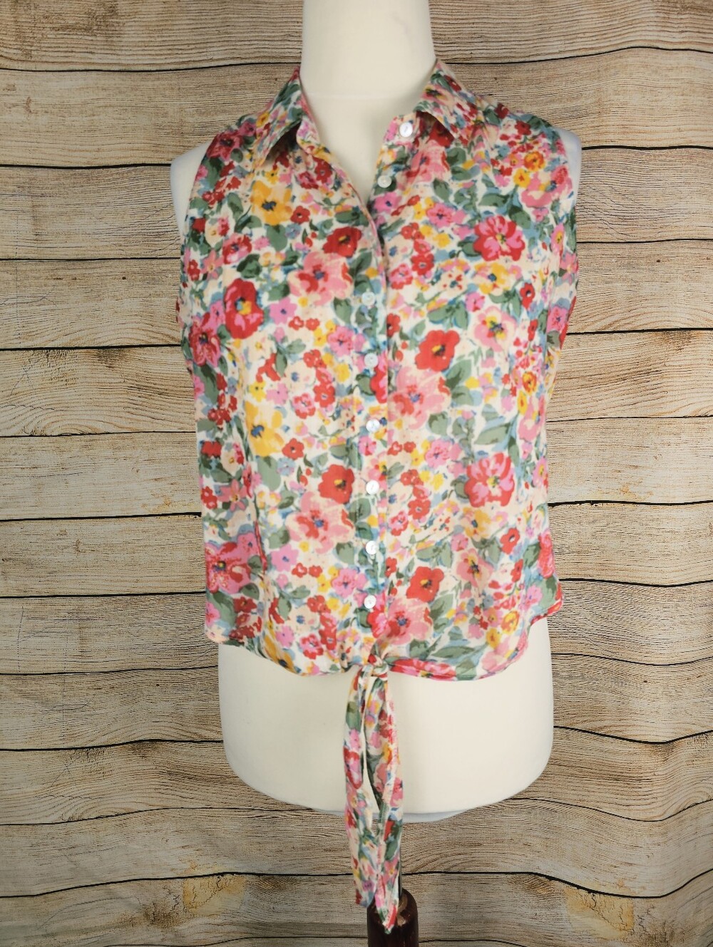 Natural Life  Floral Tie Front Cotton Sleeveless Boho Top Size Small